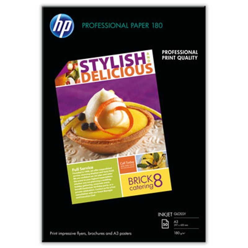 HP Professional Photo Paper, Glossy, White, A3, 180 gsm, 50 Sheets