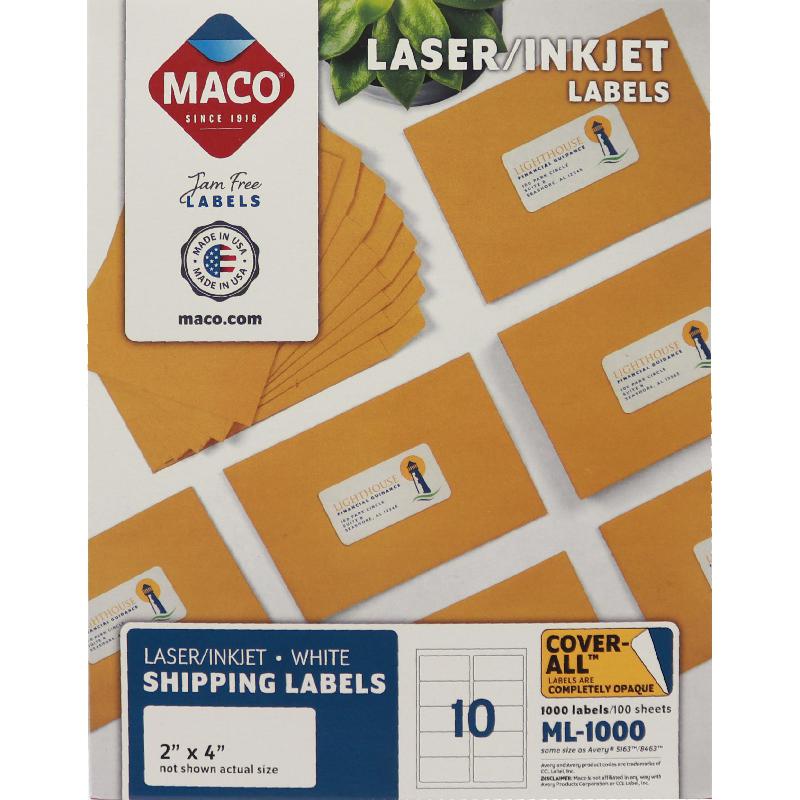 Maco Multipurpose Labels, 2" X 4", Rectangle, White, 1000 Labels/Pack