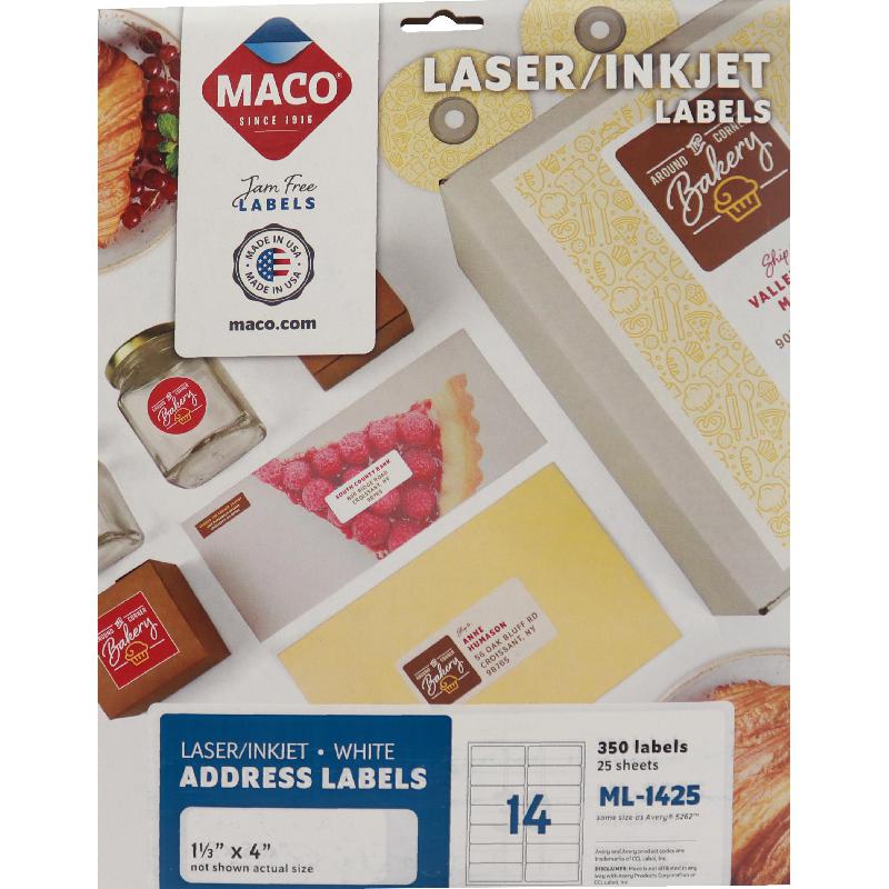 Maco Multipurpose Labels, 1-1/3" X 4", Rectangle, White, 350 Labels/Pack