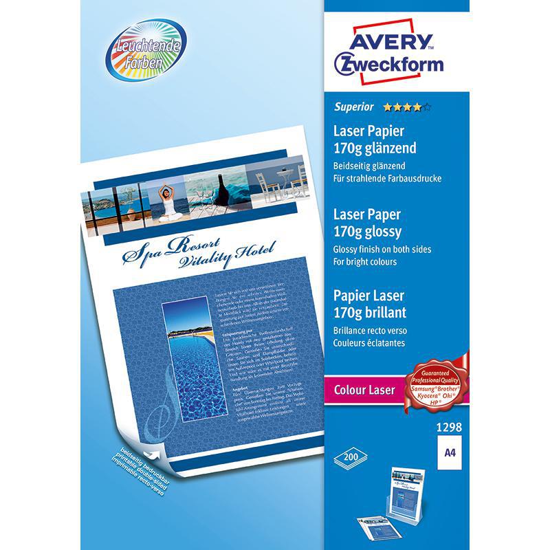 Avery Zweckform Colour Laser Computer Paper, Glossy, White, A4, 170 gsm, 100 Sheets