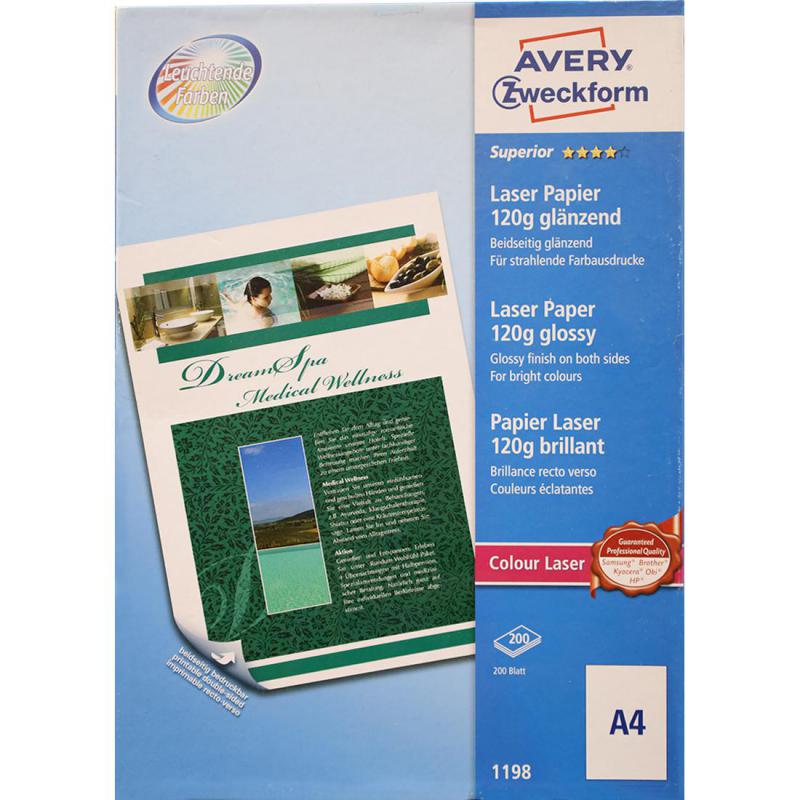 Avery Zweckform Colour Laser Photo Paper, Glossy, White, A4, 120 gsm, 200 Sheets