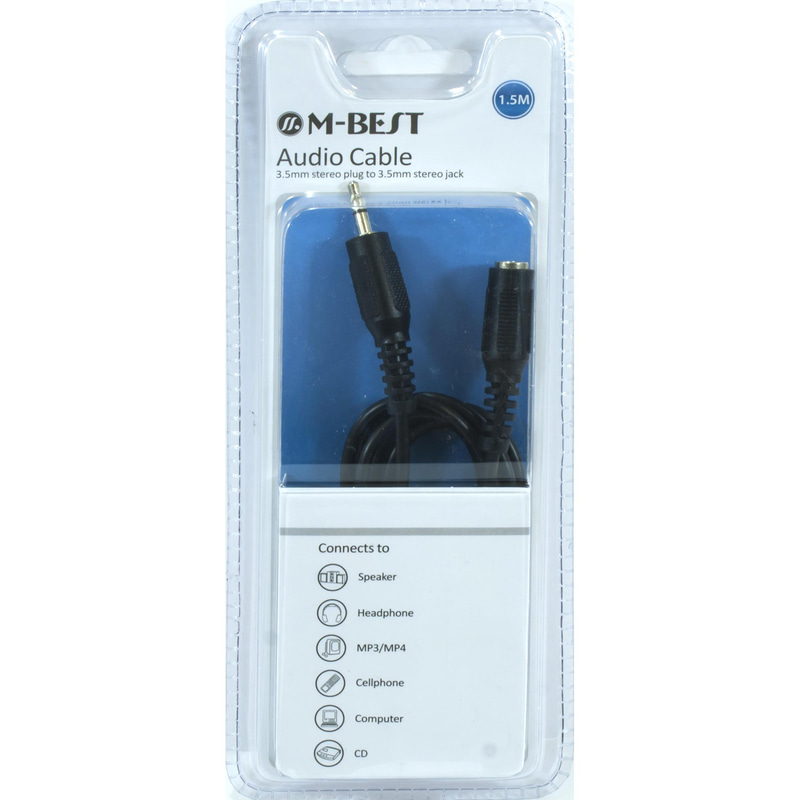 3.5 mm Connector (Stereo, Black) Auxiliary Cable, 1.80 m ( 5.91 ft )