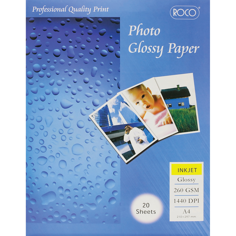 Roco Photo Paper, Glossy, White, A4, 260 gsm, 20 Sheets