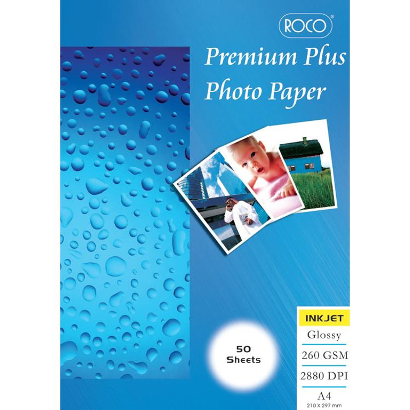 Roco Photo Paper, Glossy, White, A4, 260 gsm, 50 Sheets