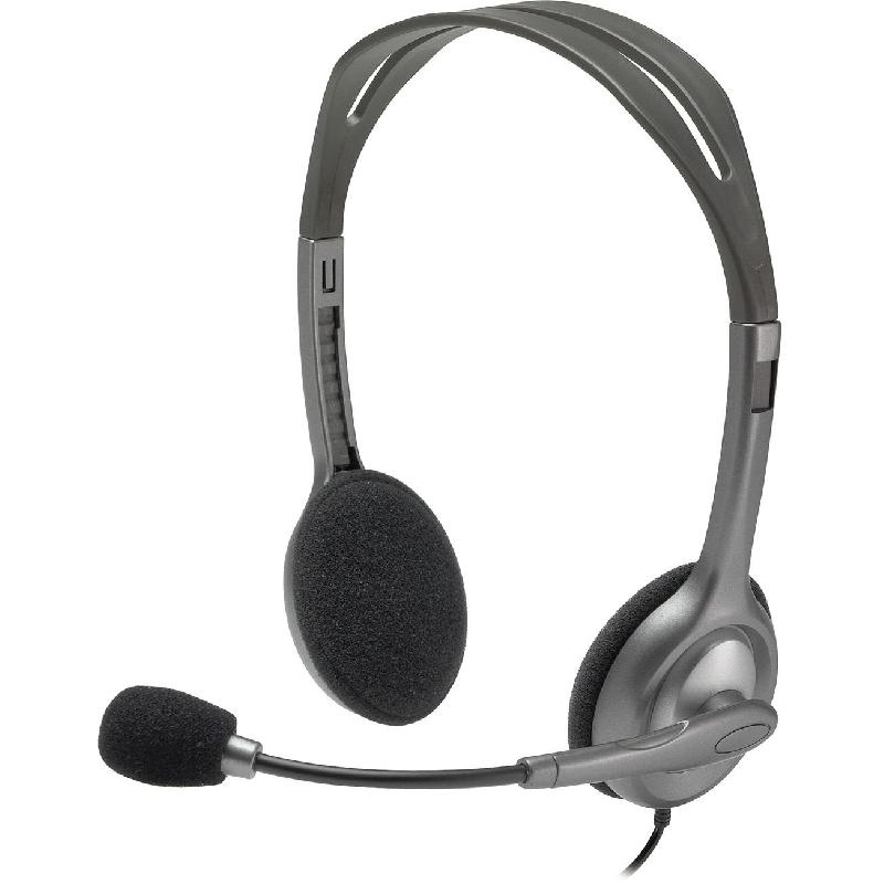 Logitech H110 Stereo On-Ear Headphones, Wired, 3.5 mm Connector, Unidirectional Microphone, Black/Silver