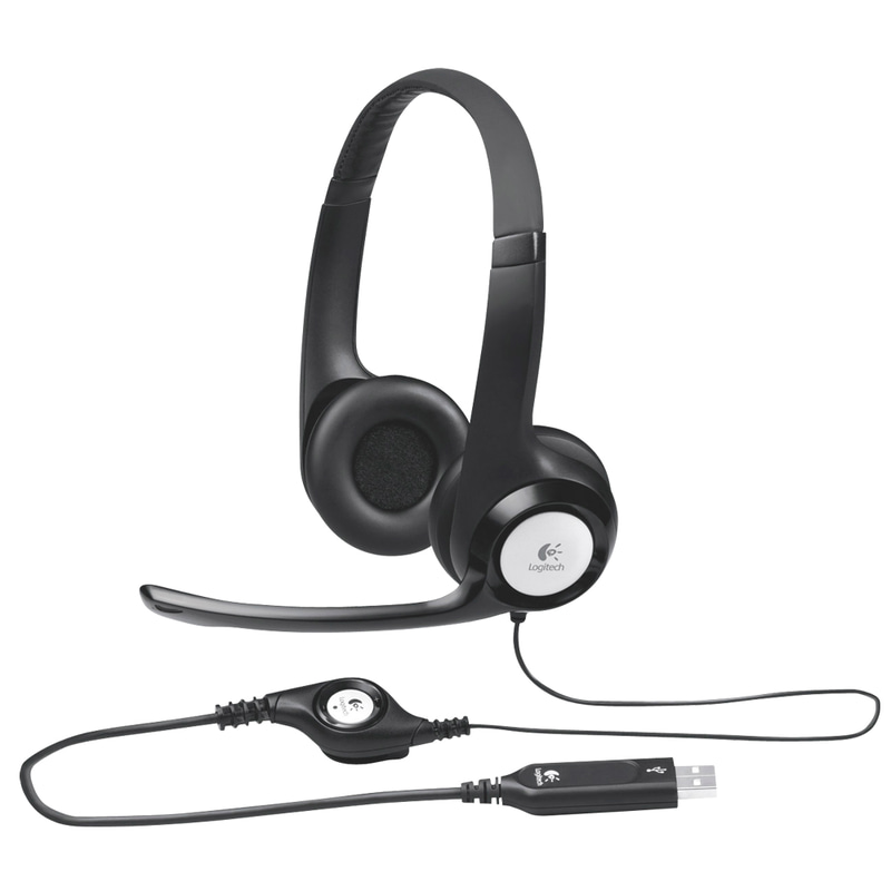 Logitech H390 On-Ear Headphones, Wired, USB, Rotating Microphone, Black