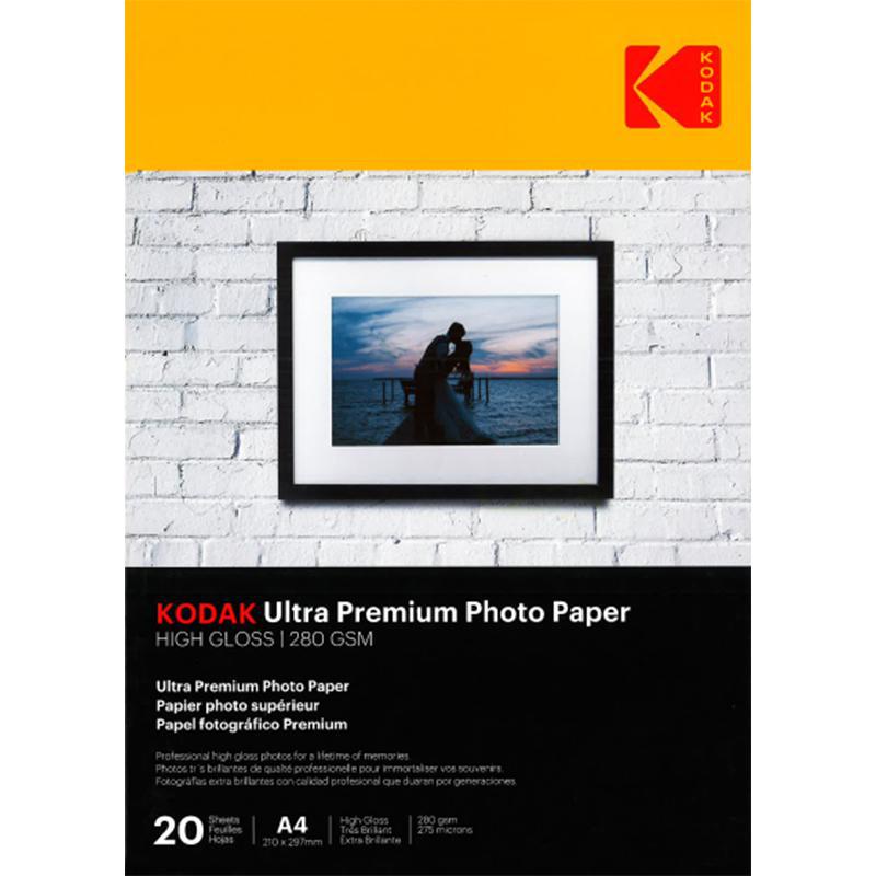 Kodak Ultra Premium Photo Paper, High-gloss, White, A4, 280 gsm, 20 Sheets