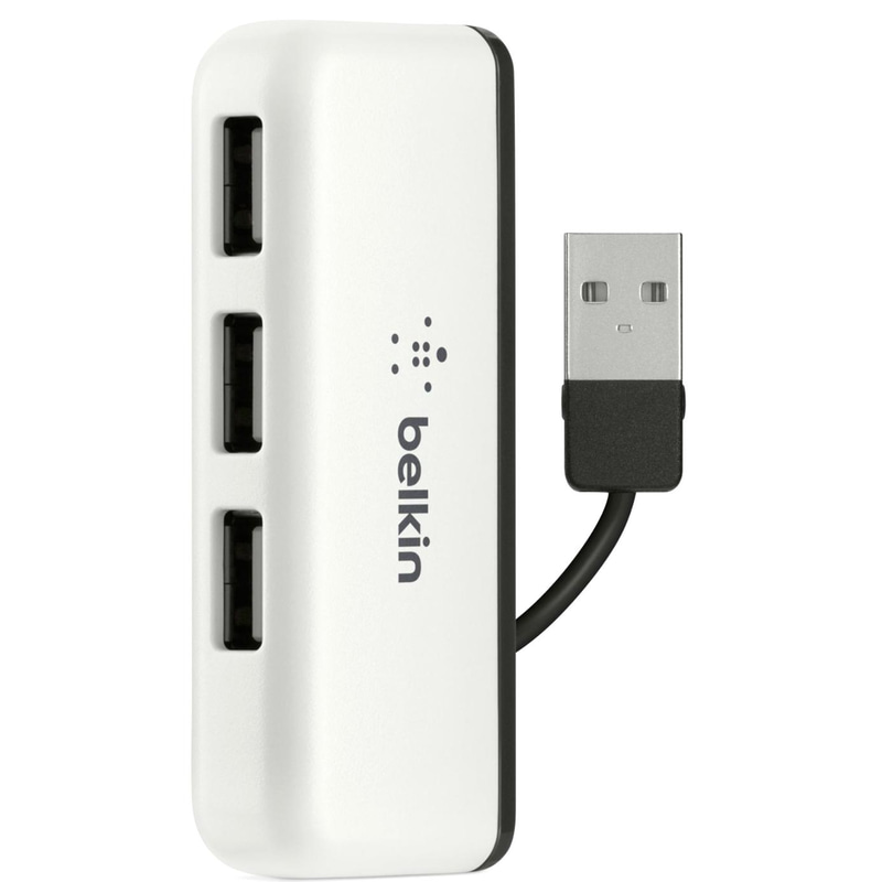 Belkin Travel USB Hub, USB 2.0, 4 Port (USB-A), White