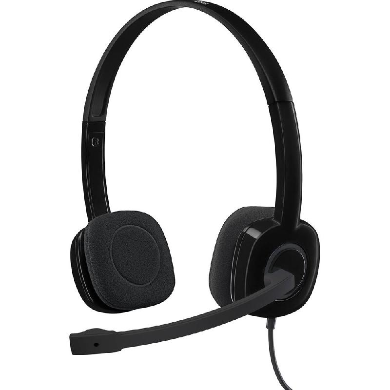 Logitech H151 Stereo On-Ear Headphones, Wired, 3.5 mm Connector, Rotating Microphone, Black