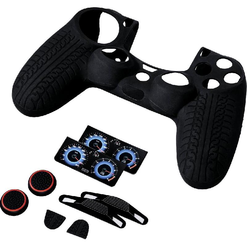 Hama 7-in-1 Racing Set Grip Cover;Analogue Stick Attachement;Trigger Attachement;Sticker for Light Bar, for PlayStation 4, Black