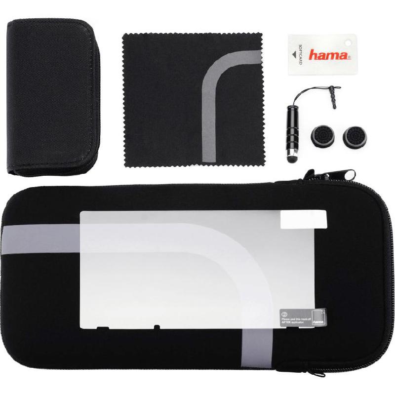 Hama 6-in-1 Starter Kit, Sleeve;Game Card Case;Screen Protector;Touch Pen;Silicone Attachment;Bag, for Nintendo Switch, Black