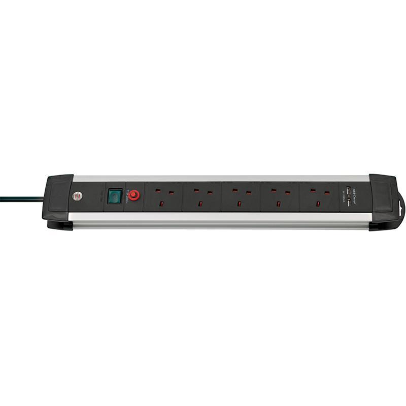 brennenstuhl Premium-ALU-Line Power Extension, 5 Outlet;2 USB Port, 3.00 m ( 9.84 ft )