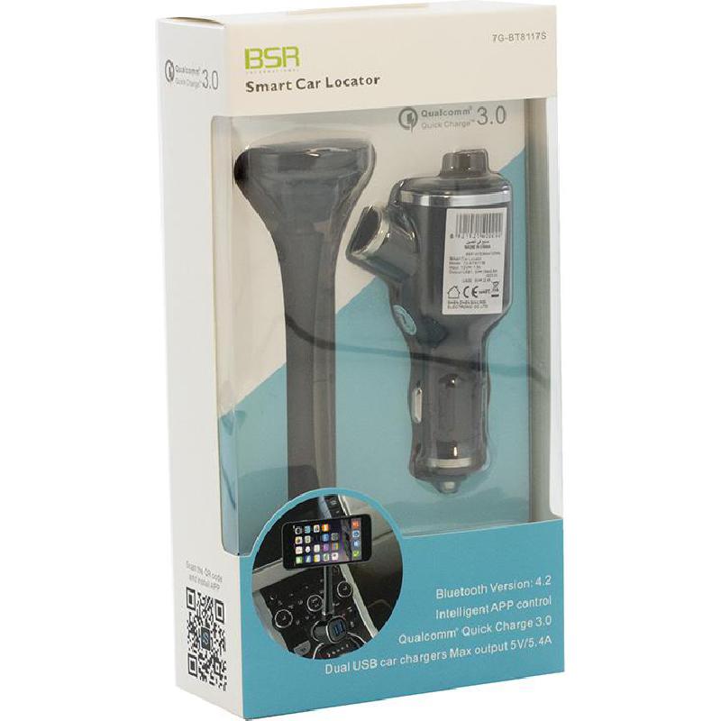 BSR Smart Car Locator + Magnetic Phone Holder + Car Charger, Quick Charge 3.0, 5 Volts, Dual USB, Black