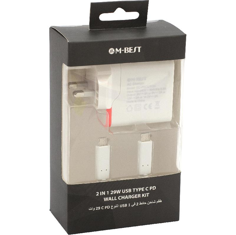 M-BEST 2-in-1 Wall Charger, Quick Charge, 29 Watts, Single USB-C, White