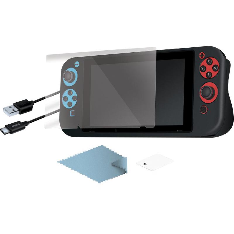 dreamGEAR Essentials Bundle Comfort Grip;Screen Protector;Car Charger;C Type Cable;Cleaning Cloth, for (Nintendo) Switch, Black