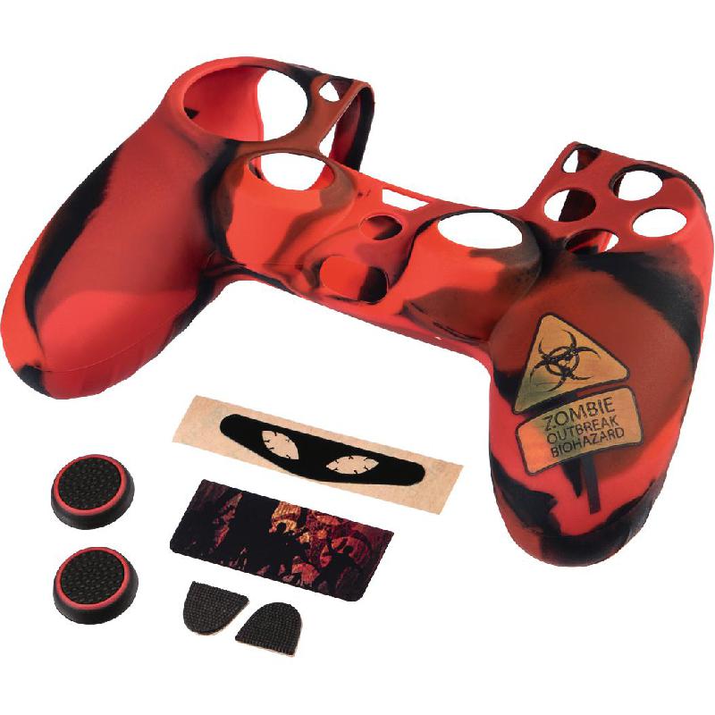 Hama 7-in-1 Undead Grip Cover;Analog Joystick Protection;Trigger Attachment;Sticker for Light Bar, for PlayStation 4, Red