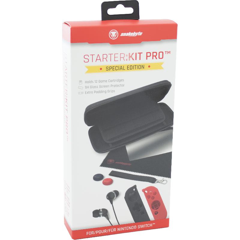 Nintendo Starter:Kit Pro Special Edition Carrying Case with Hand-strap;Tempered Glass;Silicone Grips;Earbuds, for (Nintendo) Switch, Black