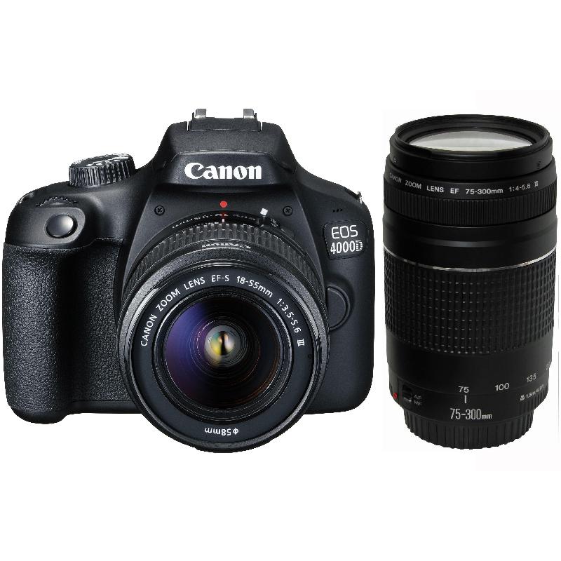 Canon EOS 4000D (NIS) DSLR Camera, 18 MP, CMOS, Full HD 1920 X 1080p/30fps, with 18 - 55 mm (NIS) + 75 - 300 mm Lens (NIS)