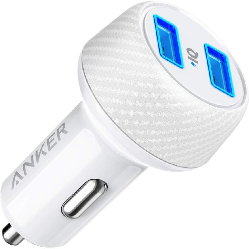 Anker PowerDrive 2 Elite USB Car Charger, Quick Charge 3.0, 24 Watts, Dual USB, White