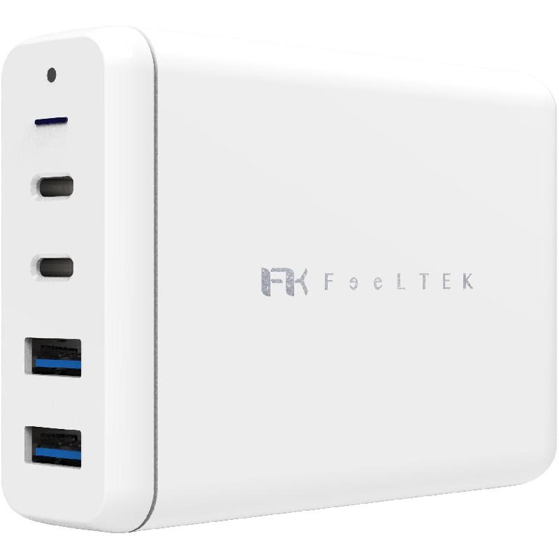 FeelTek USB Home Charger, 75 Watts, 4 USB (2X USB/2X USB-C), White
