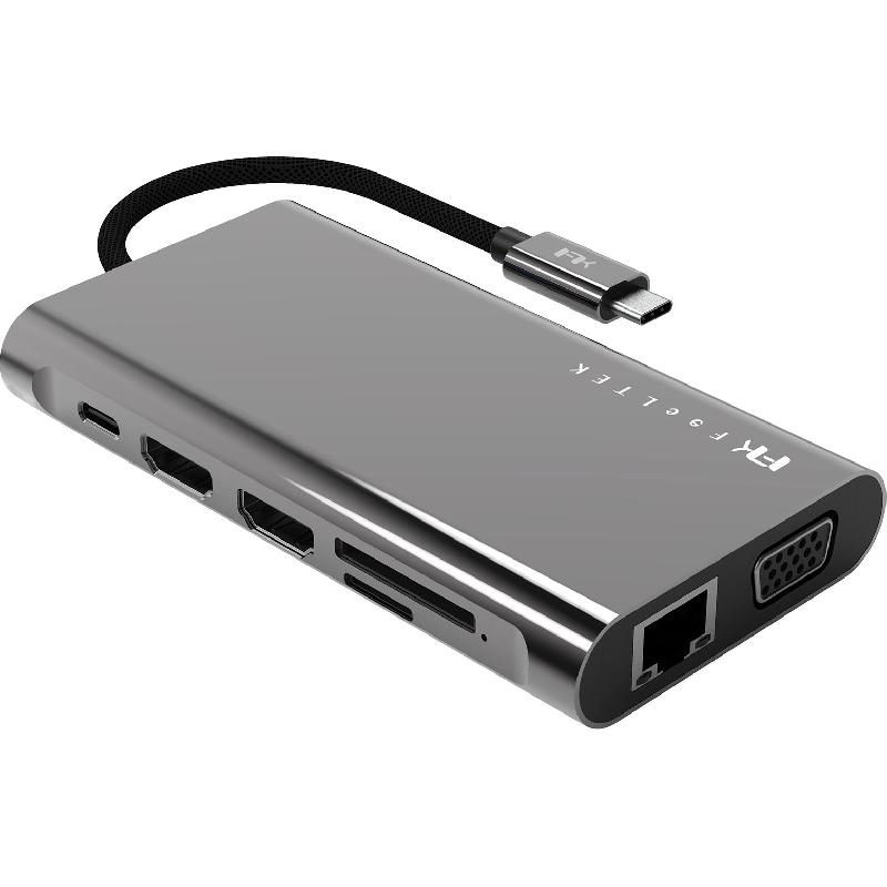 FeelTek Mega Dock Multi-port Station, USB-C (3.1), 11 Port (3X USB 3.1/2X USB-C/HDMI/VGA/Audio Output/RJ-45/SD/Micro SD), Space Grey