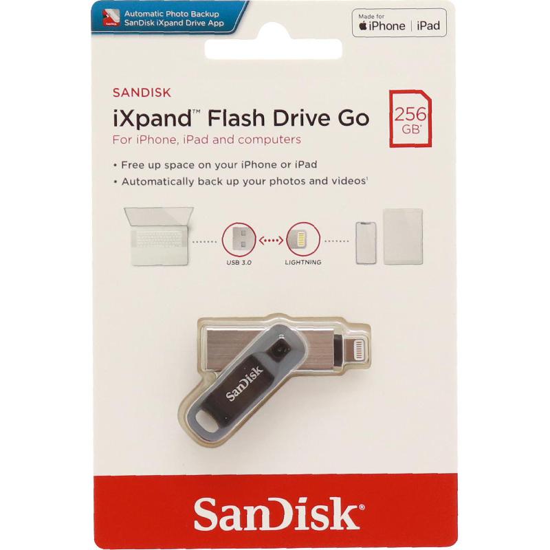 SanDisk iXpand Go OTG Drive (Lightning/USB), 256 GB, Black/Silver
