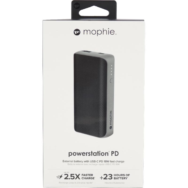 Mophie Powerstation PD Power Bank, Fast Battery Charging, 6700 mAh, Dual USB (USB (QC 3.0)/USB-C I/O), Black