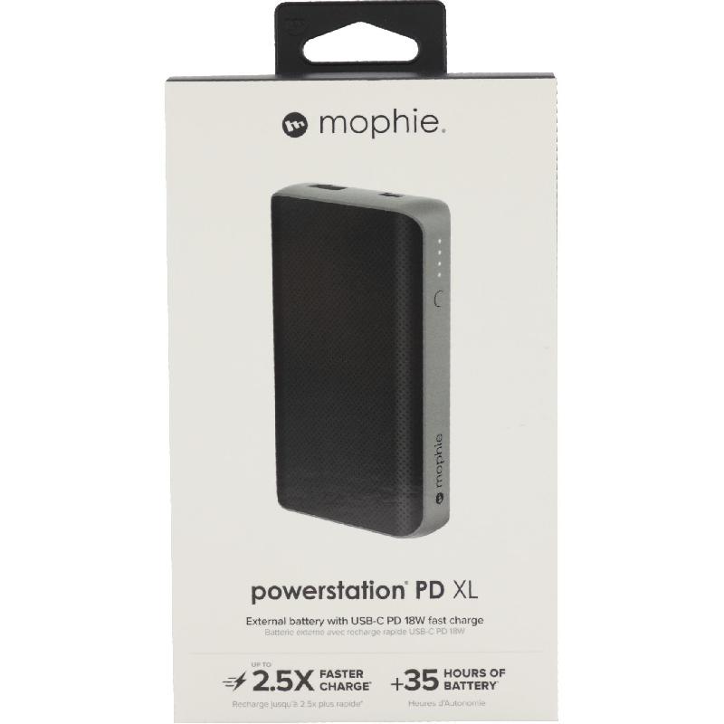 Mophie Powerstation PD XL Power Bank, Fast Battery Charging, 10050 mAh, Dual USB (USB (QC 3.0)/USB-C I/O), Black