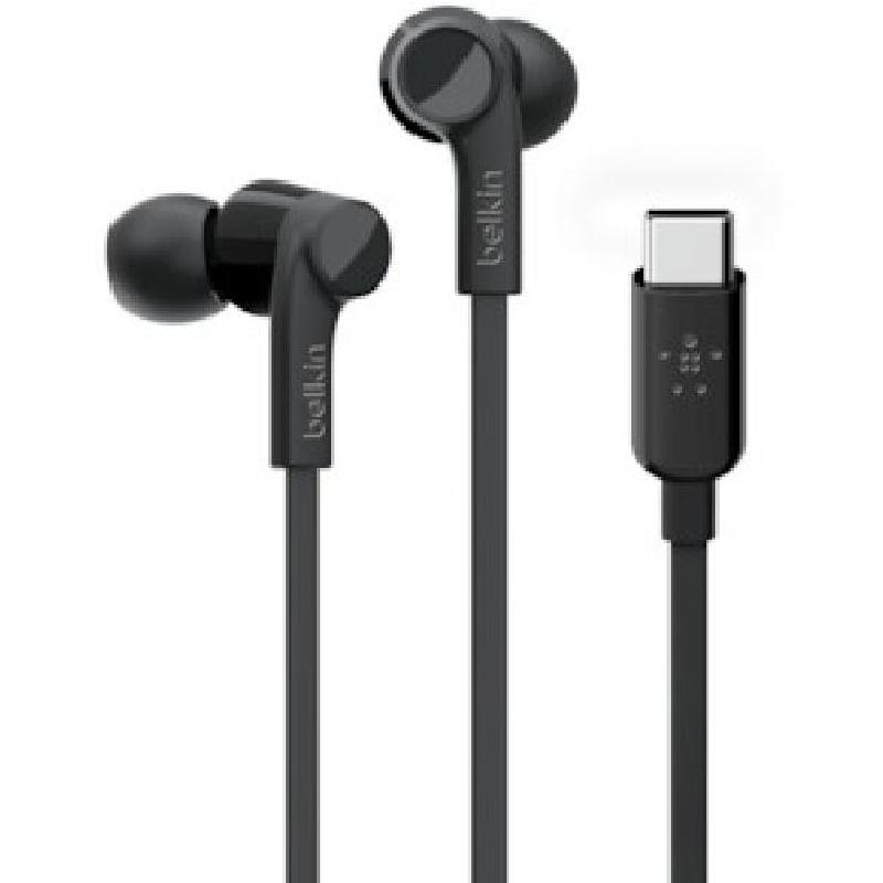 Belkin Rockstar In-Ear Earphones, Passive Noise Isolation, Wired, USB-C, Built-in Microphone, Black