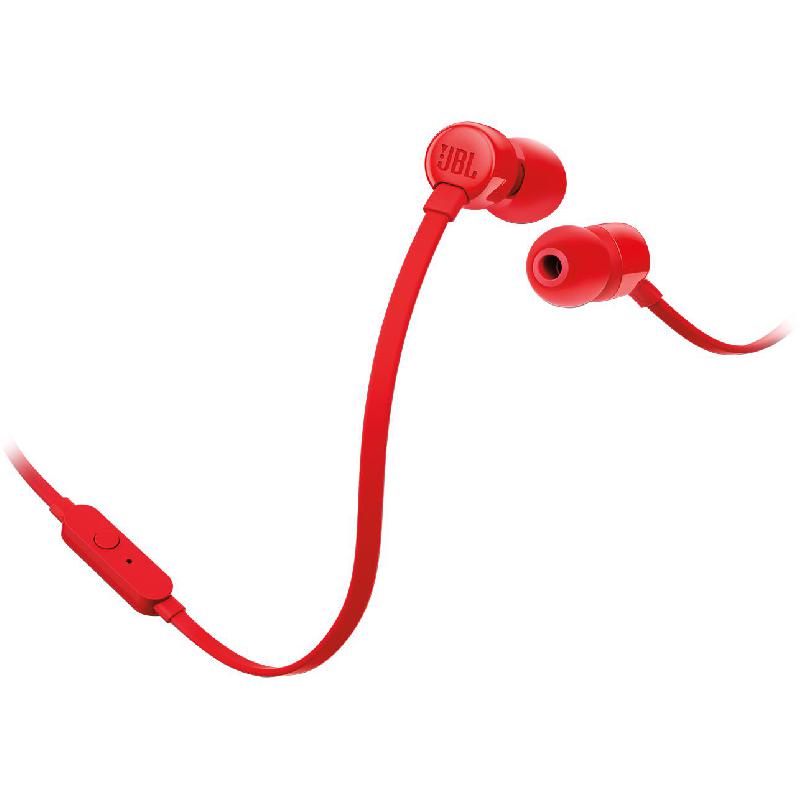 JBL Tune 110 In-Ear Earphones, Wired, 3.5 mm Connector, Built-in Microphone, Red