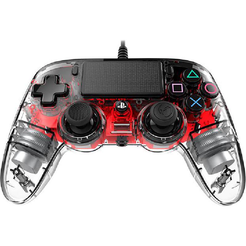 Nacon Illuminated Compact Controller, Wired, for PlayStation 4, Transparent Red