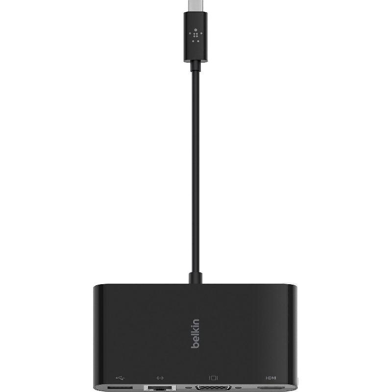 Belkin Multi-port Station, USB-C, 4 Port (USB-A/RJ-45/HD VGA/4K HDMI), Black