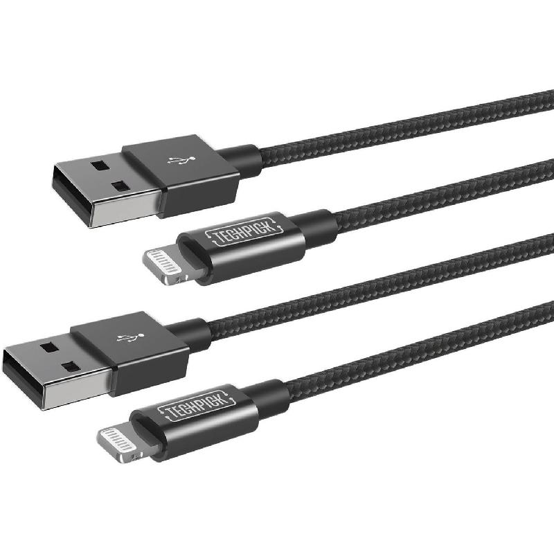 Techpick Two Pack Lightning to USB Sync & Charge Cable, 1.00 m ( 3.28 ft ), Black