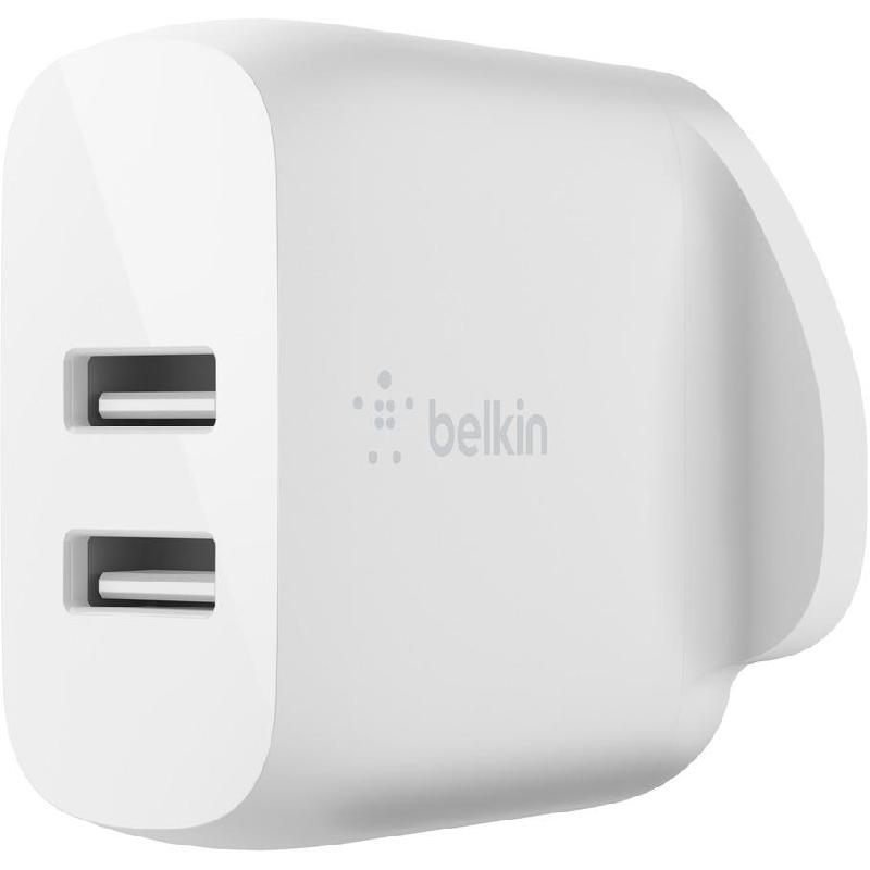 Belkin BoostCharge Dual USB-A Wall Charger 24W, Fast Battery Charging, 24 Watts, Dual USB, White