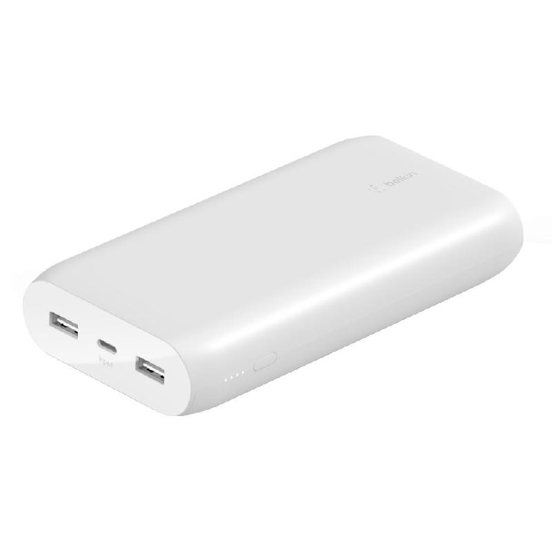 Belkin BoostCharge Power Bank 20K, Fast Battery Charging, 20000 mAh, 3 USB (1X USB-C/2X USB), White