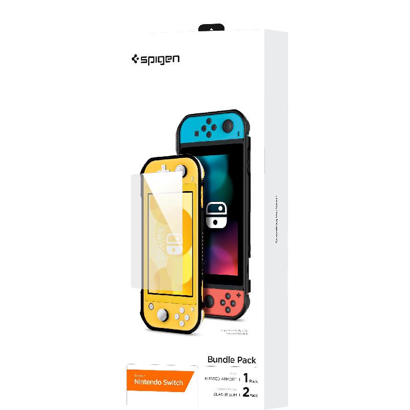 Spigen Rugged Armor Case & Screen Protector, Glass Protective Cover, for Nintendo Switch, Black