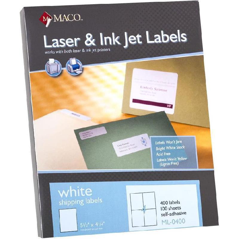 Maco Multipurpose Labels, Rectangle, White, 400 Labels/Pack