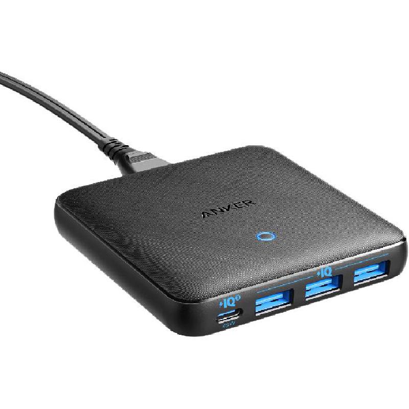 Anker PowerPort Atom III Slim Wall Charger, Fast Battery Charging, 65 Watts, 4 USB (1X USB-C/3X USB), Black