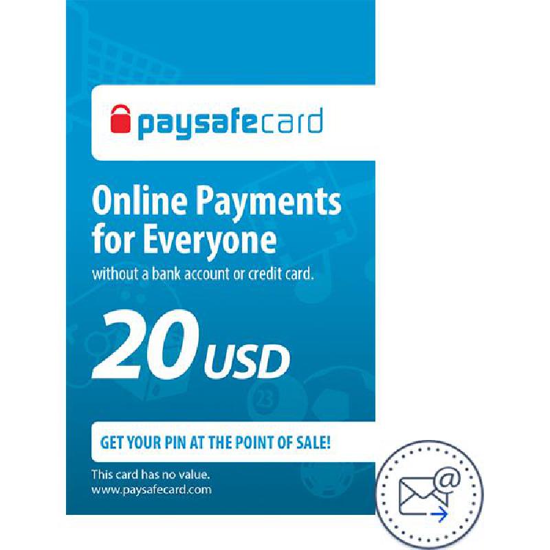paysafecard 20$ Internet Purchase Payment Card, (by eMail Delivery)