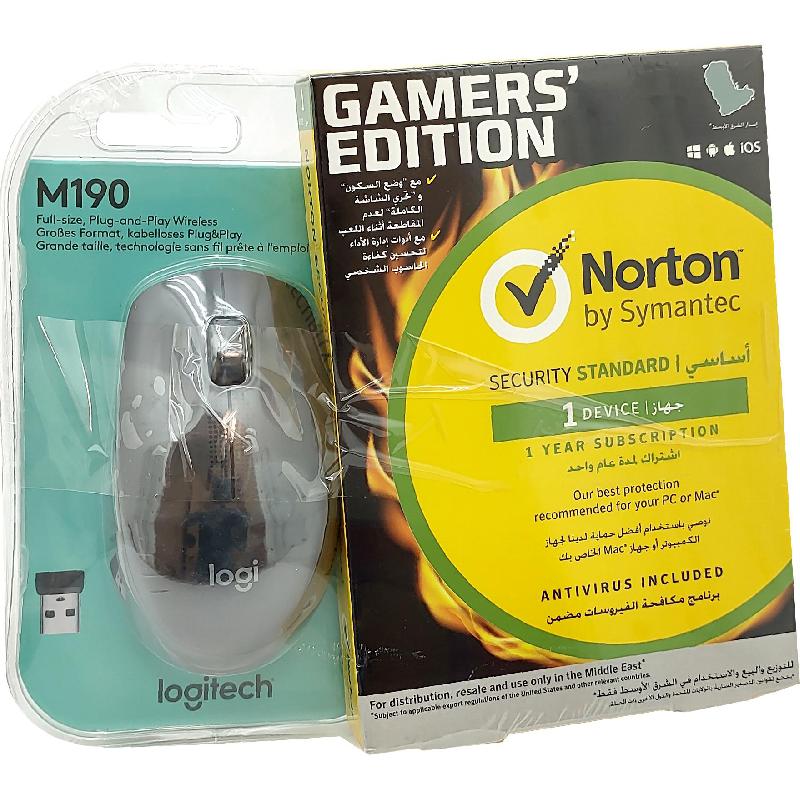 Norton Security Standard Gamers' Edition + Wireless Mouse, Arabic/English, 1 Device (1 Year), CD/DVD