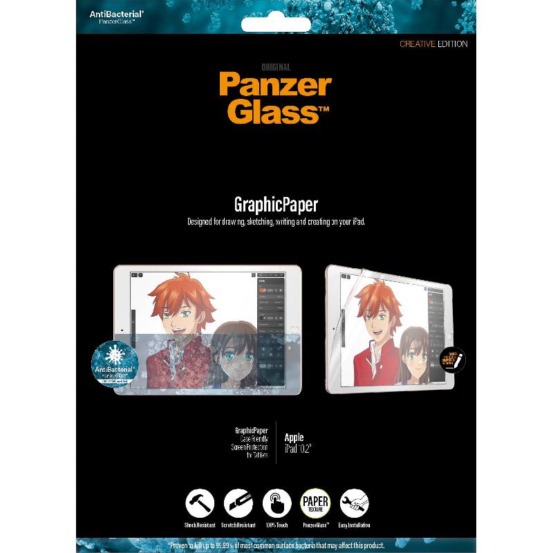 PanzerGlass GraphicPaper Antibacterial Case Friendly iPad Screen Protector, Paper Texture, Easy to Attach, Edge-to-Edge, for iPad 10.2 8th Gen