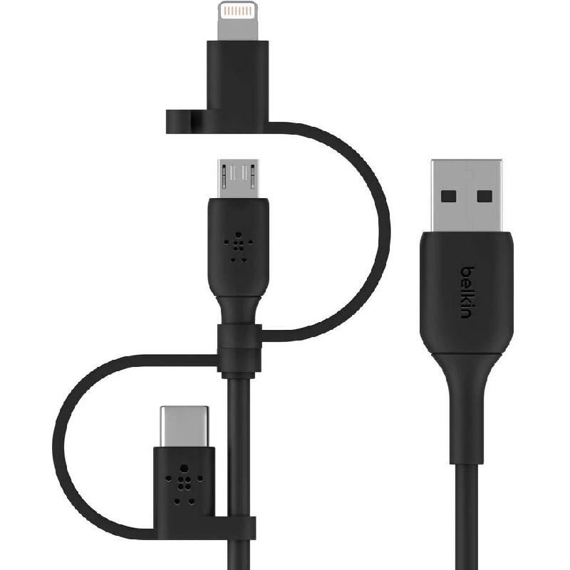Belkin BoostCharge USB-C;Lightning;Micro USB to USB 2.0 Sync & Charge Cable, 1.00 m ( 3.28 ft ), Black