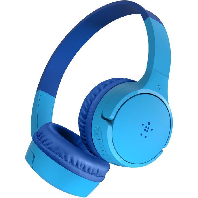 Belkin SoundForm Mini Kids On-Ear Headphones, Bluetooth/Wired (Optional), USB (Charging), Built-in Microphone, Blue