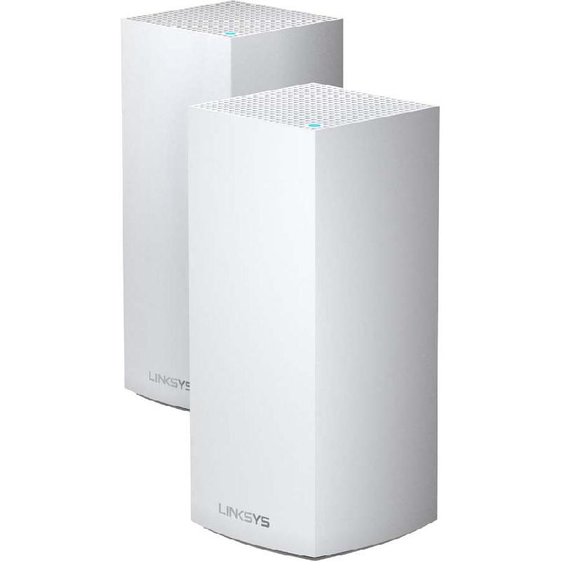 Linksys Velop (2-pack) Whole Home Mesh Wi-Fi, Wi-Fi 6 (802.11ax), Tri-Band (2.4 GHz/5 GHz/5 GHz), up to 80 Devices, 3 Port (LAN)/Single Port (WAN), White