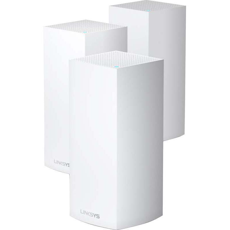 Linksys Velop (3-pack) Whole Home Mesh Wi-Fi, Wi-Fi 6 (802.11ax), Tri-Band (2.4 GHz/5 GHz/5 GHz), up to 120 Devices, 3 Port (LAN)/Single Port (WAN), White