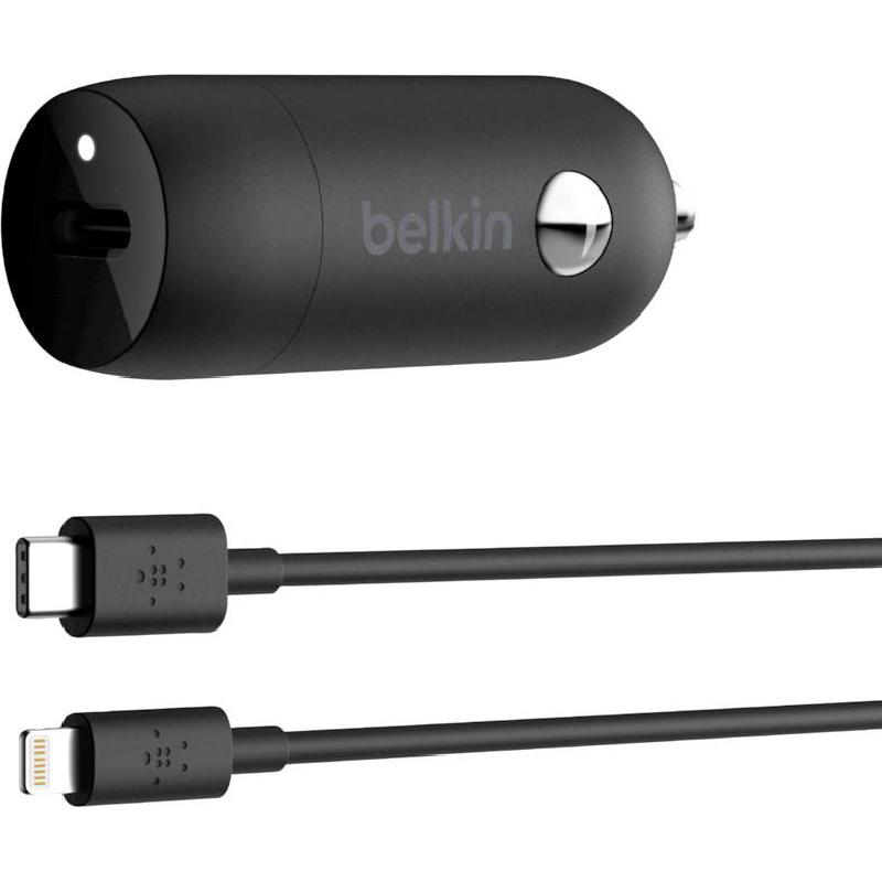 Belkin BoostCharge USB-C Car Charger 20W + USB-C Cable with Lightning Connector, 20 Watts, Single USB-C, Black