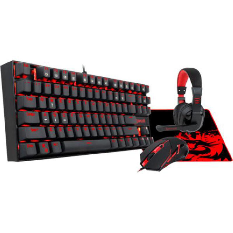 Redragon Gamer Value Set K552 KUMARA Keyboard + M601 Gaming Mouse + H101 Gaming Headset + P001 Mouse Pad Gaming Desktop (Keyboard and Mouse), Wired, Black