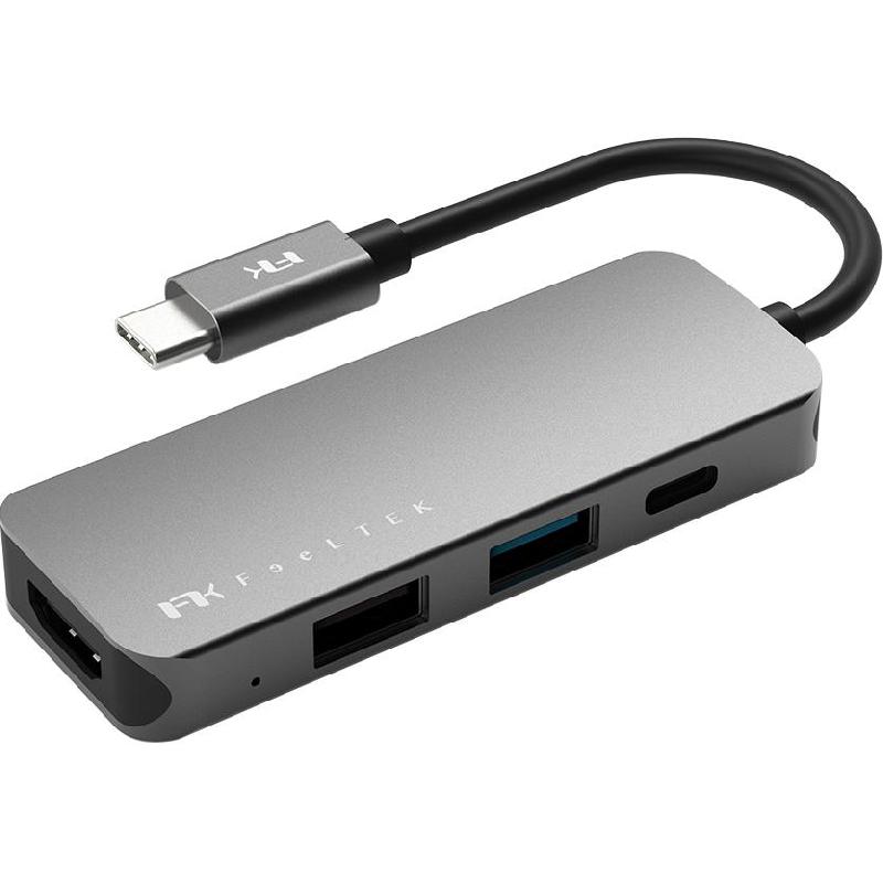 FeelTek 4-in-1 USB-C Hub Multi-port Station, USB-C, 4 Port (HDMI/USB 2.0/USB 3.0/USB-C (PD)), Grey