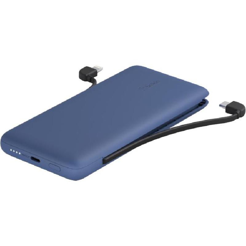 Belkin BoostCharge Plus 10K USB-C Power Bank with Integrated Cables, Fast Battery Charging, 10000 mAh, Single USB-C (I/O Charging), Blue