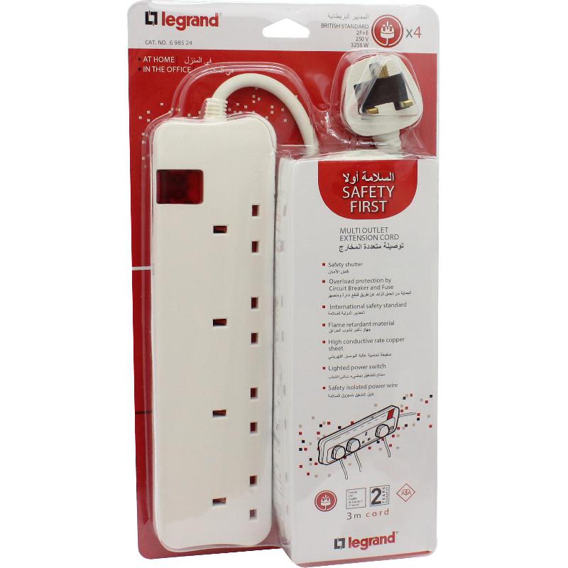 Legrand Power Extension, 4 Outlet, 3.00 m ( 9.84 ft )